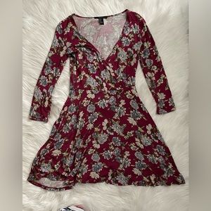 Burgundy floral long sleeve dress